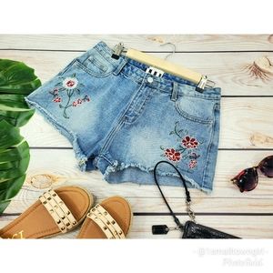 ETWO floral embroidery denim shorts L NWT